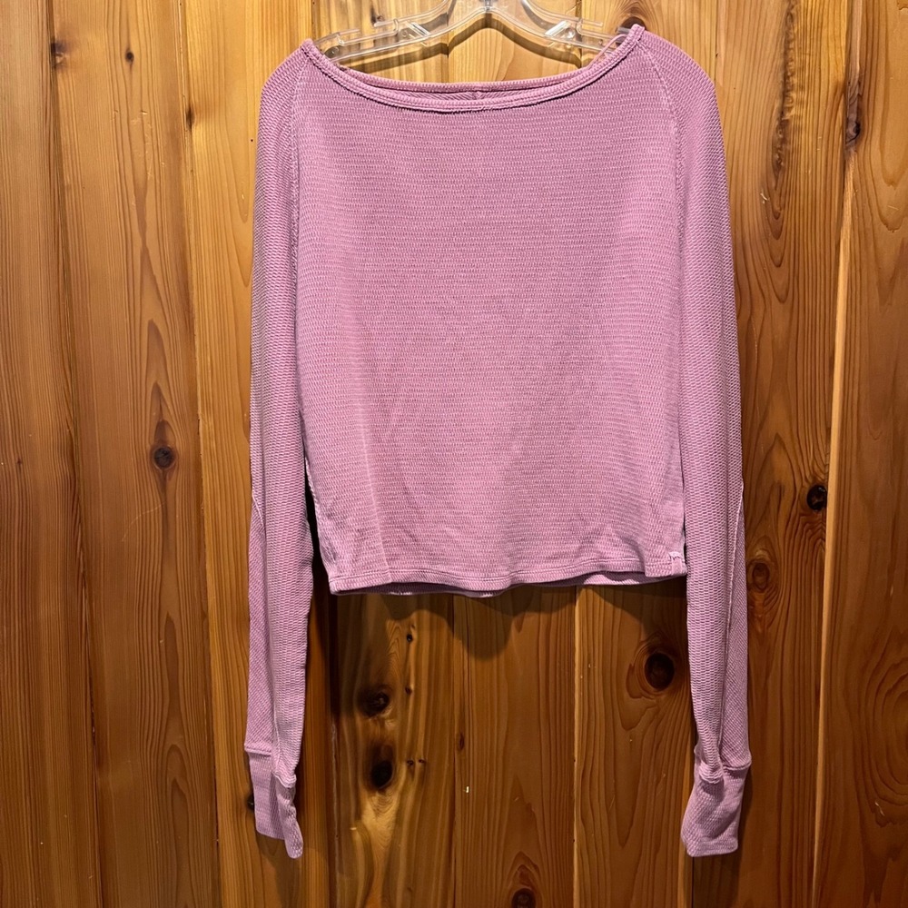 Free People We The Free Shirt‎ Pink Waffle Knit Cropped Top Long Sleeve Small